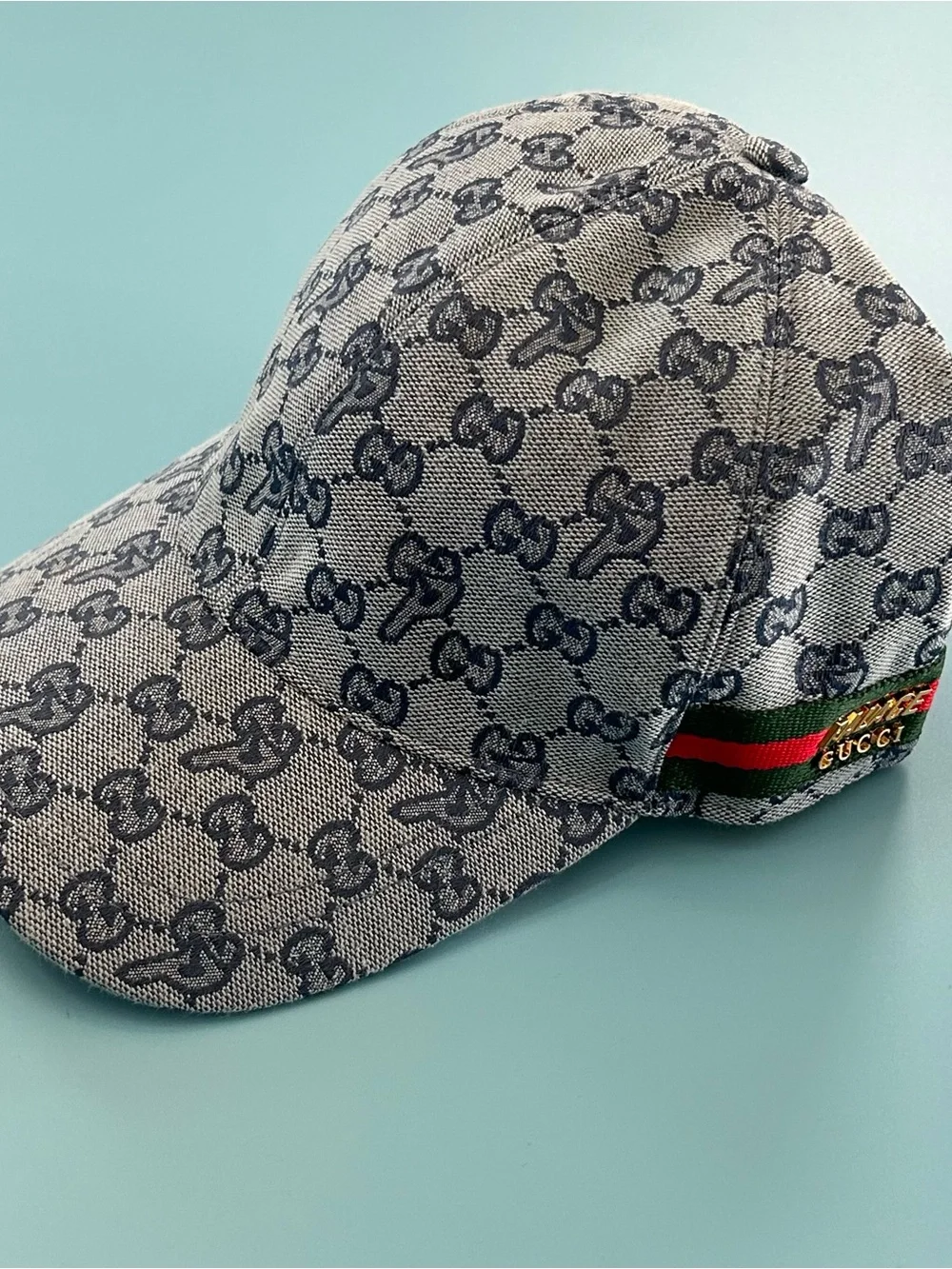 Gucci Grey Monogram Baseball Cap with Navy Logo
